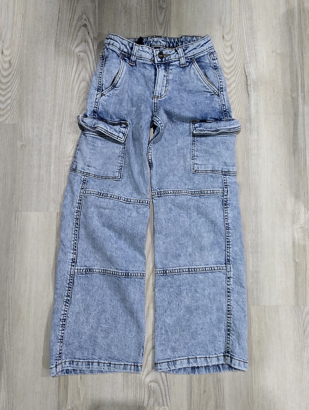 Art Class Girls Cargo Wide-Leg Jeans Adjustable Waist Size 8